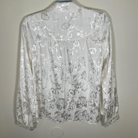 12th Tribe White Satin Printed Button Down Blouse - Picture 2 of 2